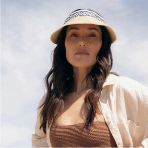 Sea & Grass Wicker Straw Embroidered Trim Sun Visor Beach Hat